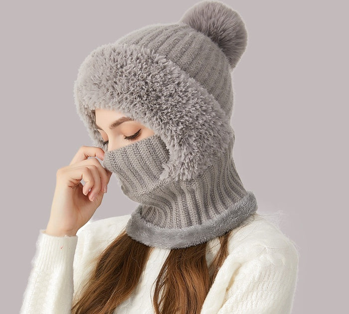 Varmeriket Strikket lue med skjerf og ansiktsmaske i ett, med fôr