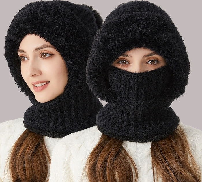 Varmeriket Strikket lue med skjerf og ansiktsmaske i ett, med fôr