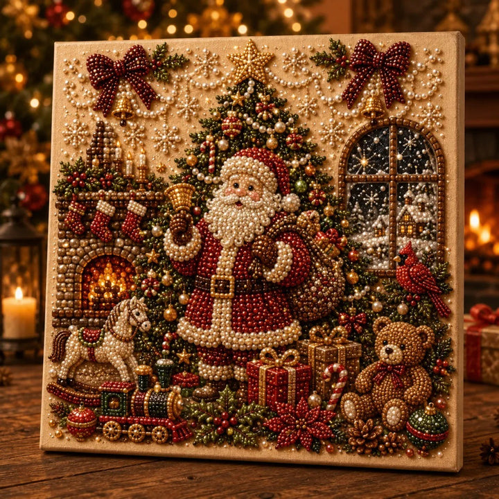Diamantmaling med nissemotiv og runde perler