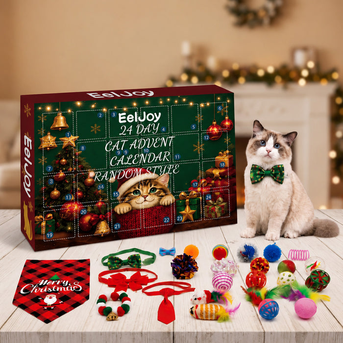 Varmeriket Julekalender til katt med 24 leker og bandana