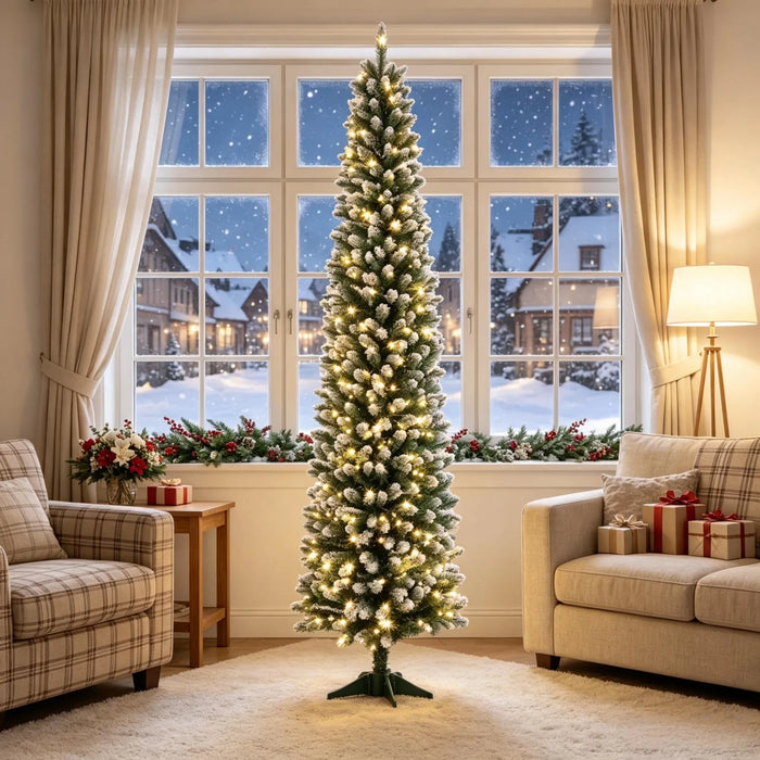 Varmeriket Smalt juletre 213 cm med frosttupper og fjernkontroll
