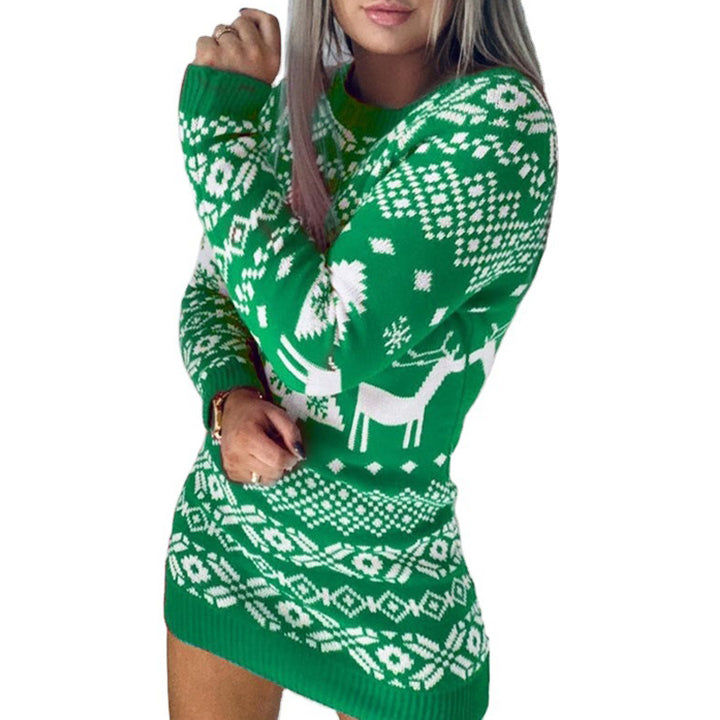 Julegenser dame med elg og snøfnugg, strikket jacquard