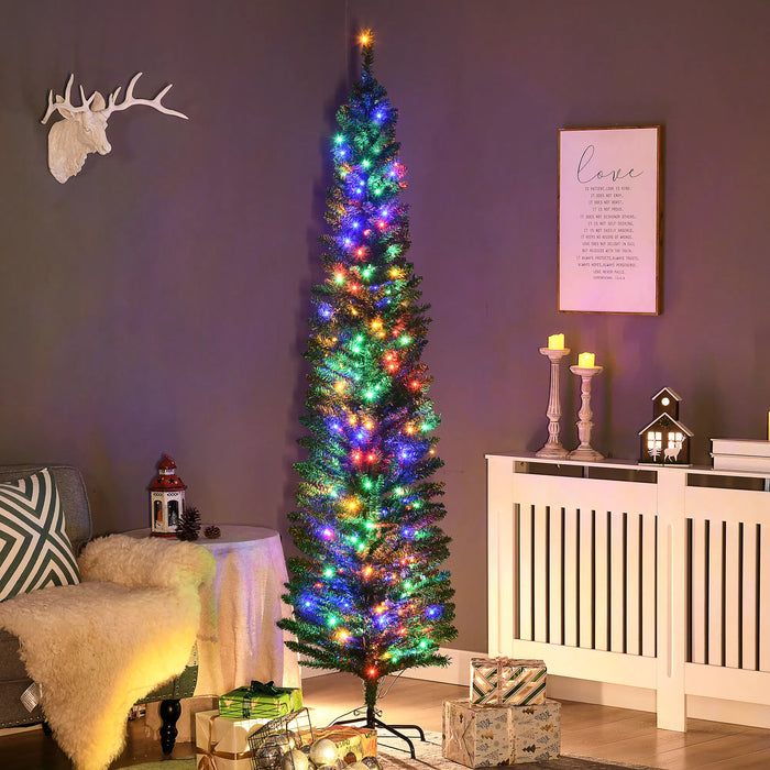 Varmeriket Smalt grønt juletre 213 cm med fargerike lys