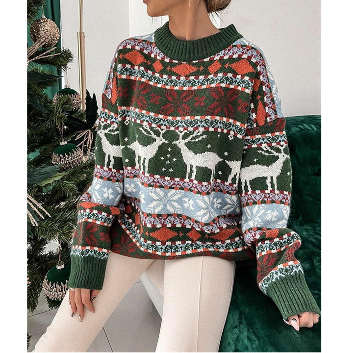 Løs genser med rund hals og julemotiv i jacquard, dame