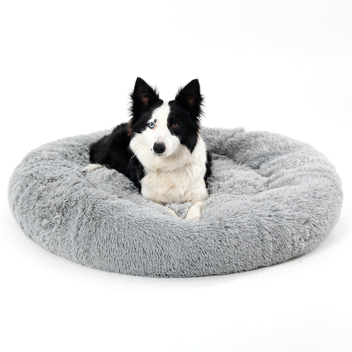 Varmeriket Rund donutseng i lang plysj til hund og katt