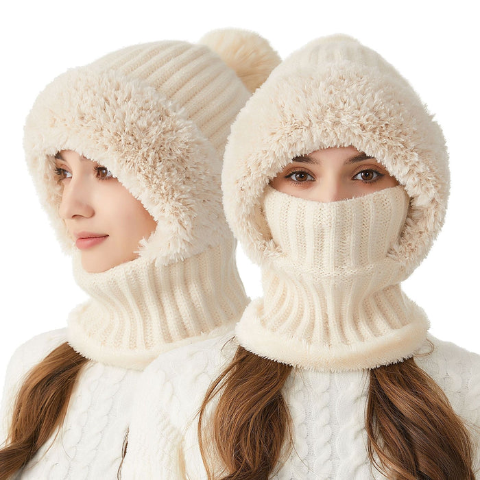 Varmeriket Strikket lue med skjerf og ansiktsmaske i ett, med fôr