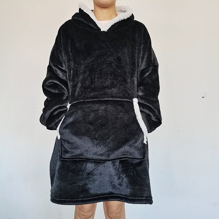 Varmeriket Oversized pleddgenser med hette og sherpafôr