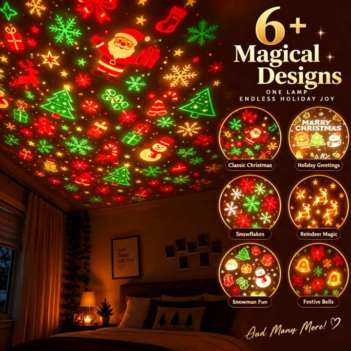 Liten juleprojektor formet som krans med LED