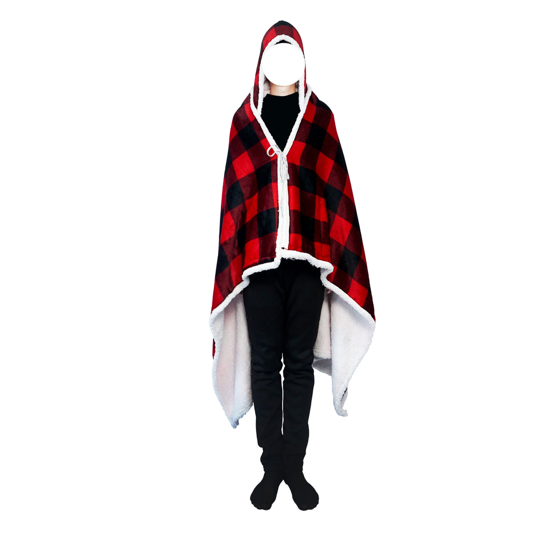 Teppe med ermer og hette i tykk flanell, onesize
