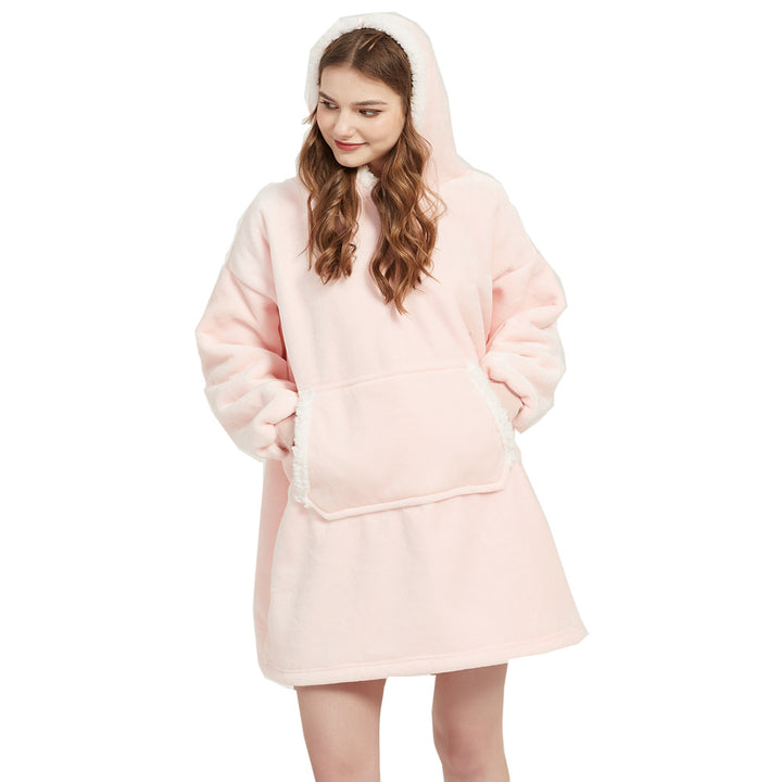 Oversized pleddgenser med hette og lomme