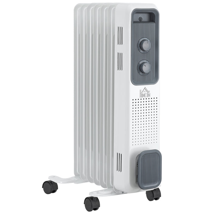 Varmeriket Hvit oljefylt radiator 1500 W med 7 ribber og hjul