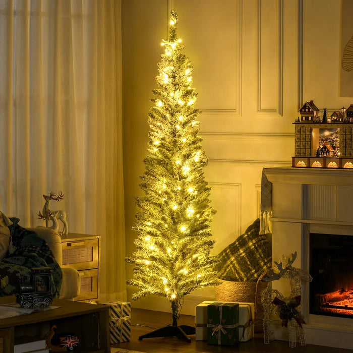 Varmeriket Smalt juletre med snø og 170 varmhvite lys, 183 cm