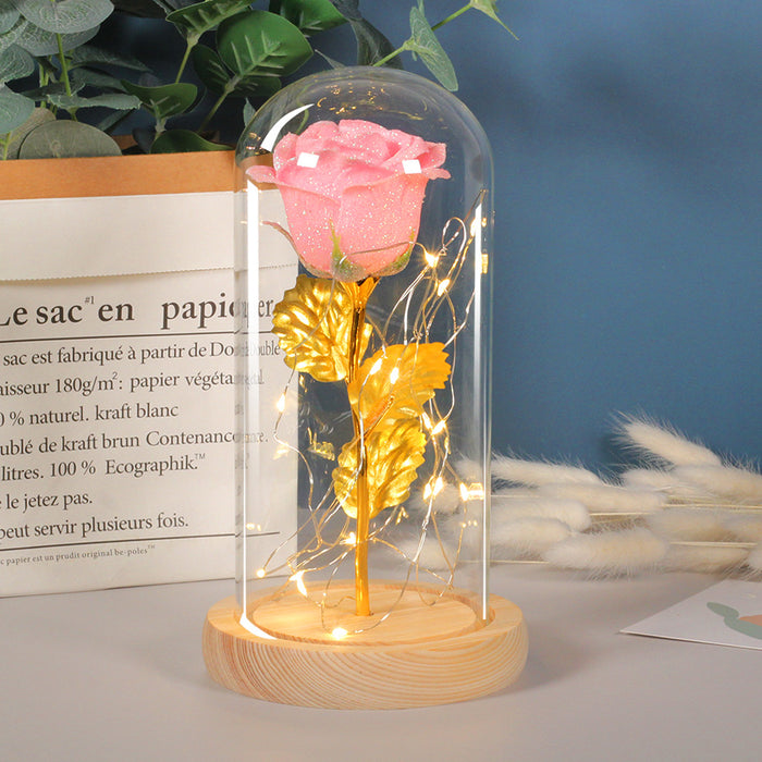 Varmeriket Evig rose i glasskuppel med varme LED-lys