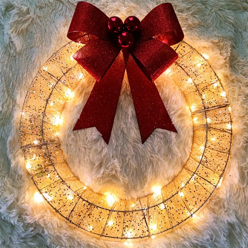 Julekrans med 140 LED-lys og stor sløyfe – 50 cm med timer