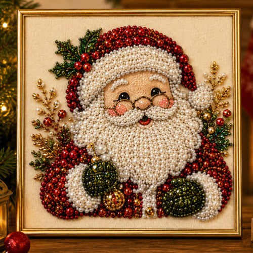 Diamantmaling med nissemotiv og runde perler