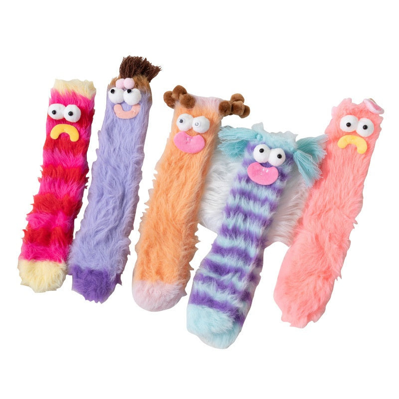 Lodne sokker med monsterfjes i lilla