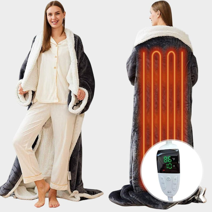 Varmeriket™ Oppvarmet teppe med ermer og fotlomme i sherpafleece