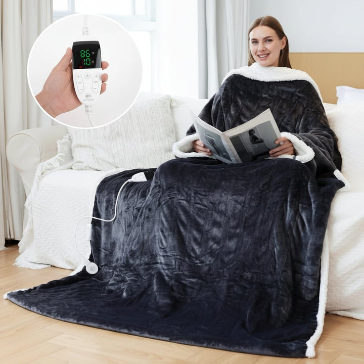 Varmeriket™ Oppvarmet teppe med ermer og fotlomme i sherpafleece