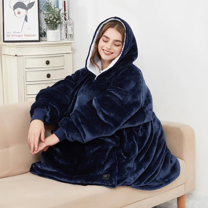 Varmeriket™ USB-oppvarmet pledd med hette i myk flanell