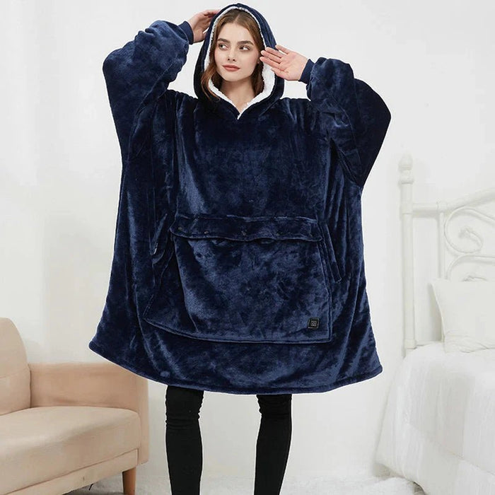 Varmeriket™ USB-oppvarmet pledd med hette i myk flanell