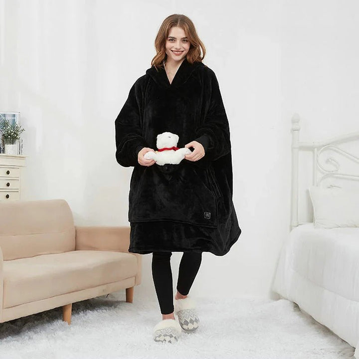 Varmeriket™ USB-oppvarmet pledd med hette i myk flanell