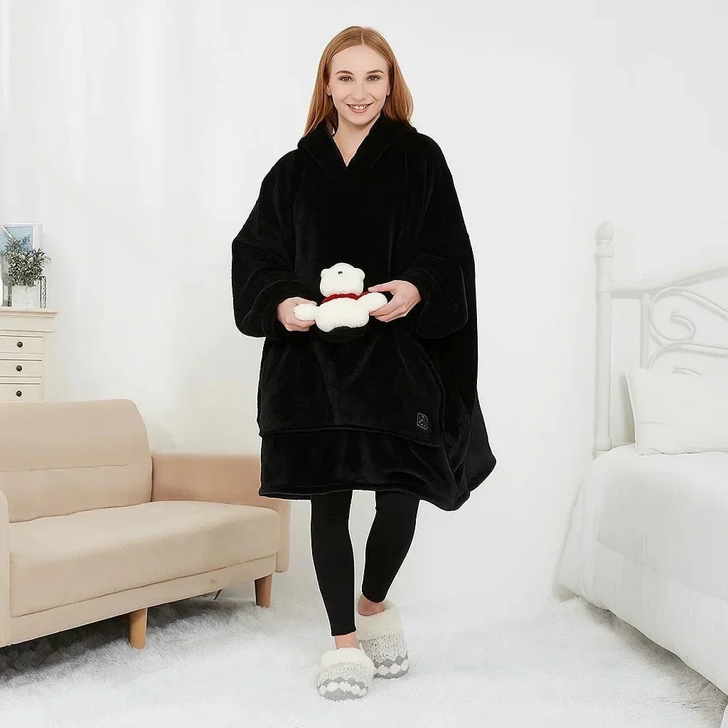 Varmeriket™ USB-oppvarmet pledd med hette i myk flanell