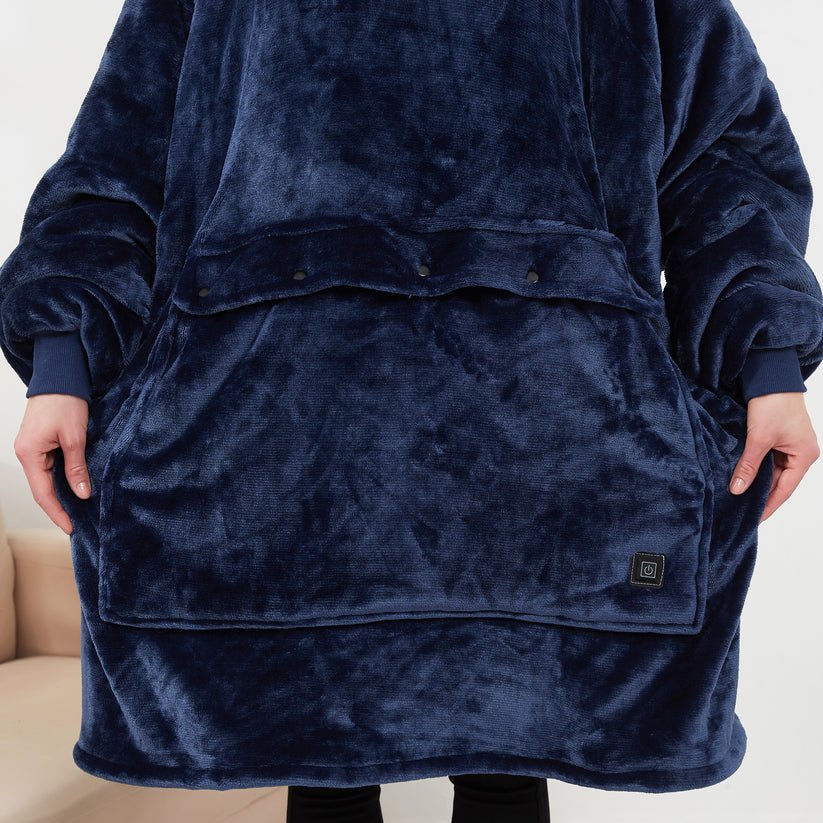 Varmeriket™ USB-oppvarmet pledd med hette i myk flanell