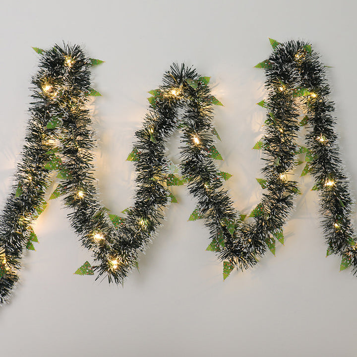 Glittergirlander med LED-lys og nisser
