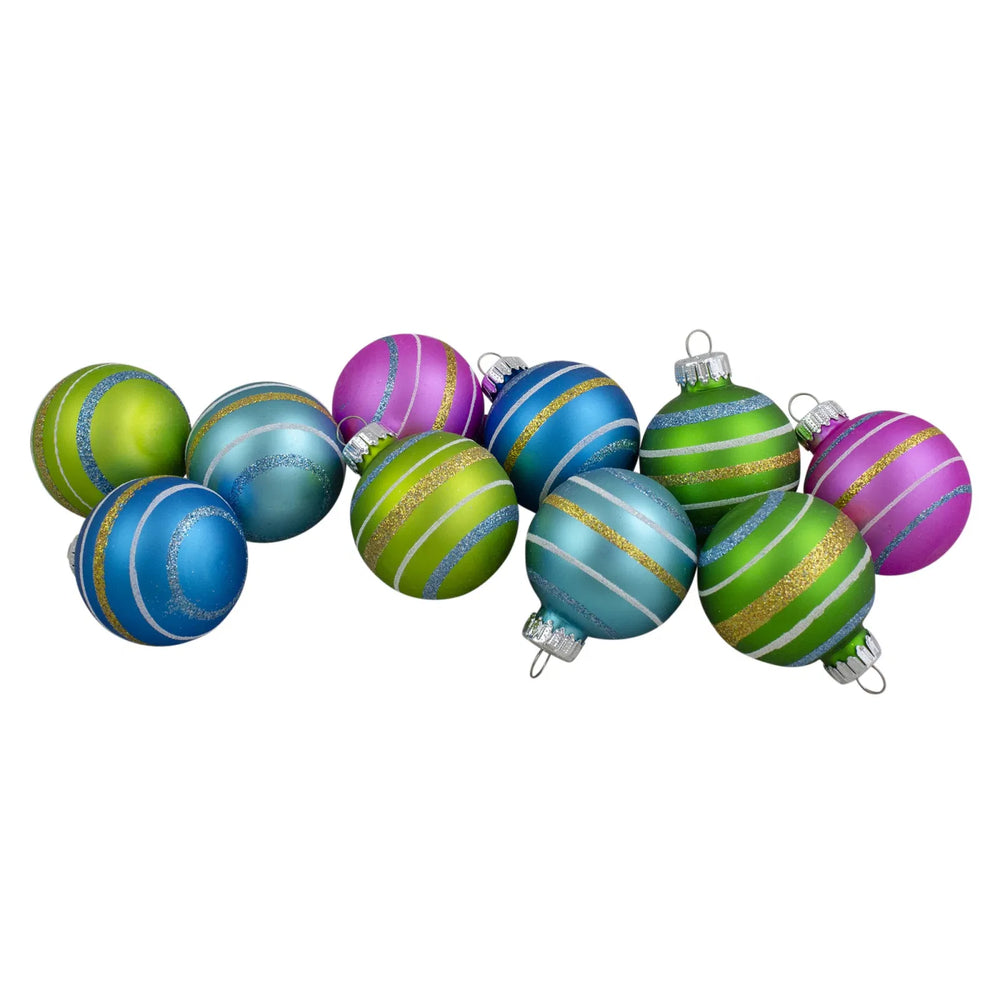 Ti fargerike matte julekuler i glass