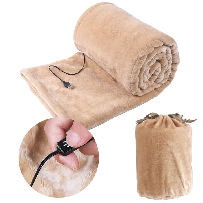Varmeriket™ USB-oppvarmet plysjpledd med oppbevaringspose