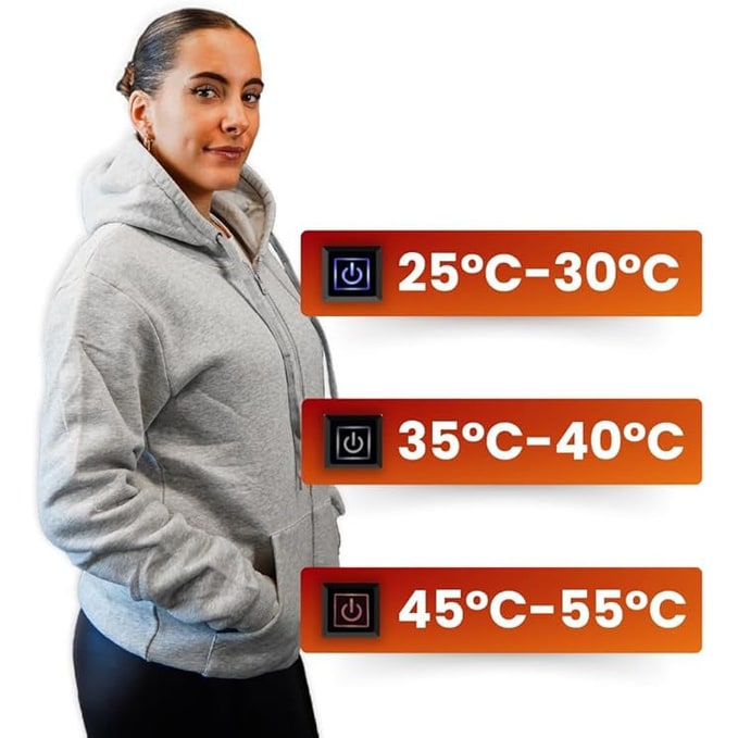Varmeriket™ Oppvarmet hettegenser med glidelås og USB-varme