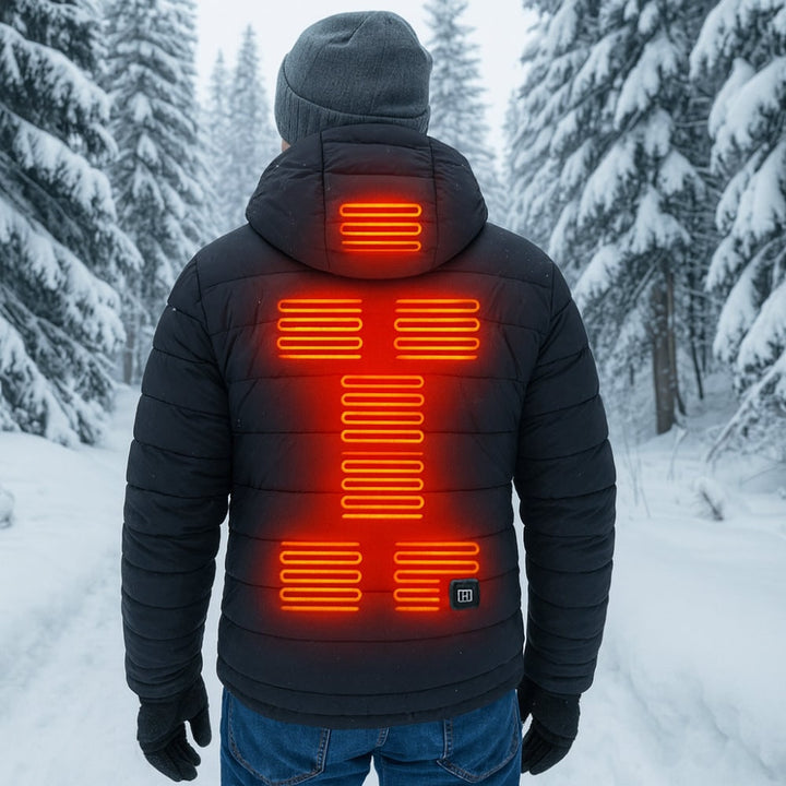Varmeriket™ Oppvarmet boblejakke til herre med fast hette og tre nivåer