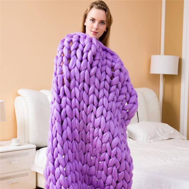 Varmeriket™ Håndlaget grovstrikket pledd – myk og varm til sofaen